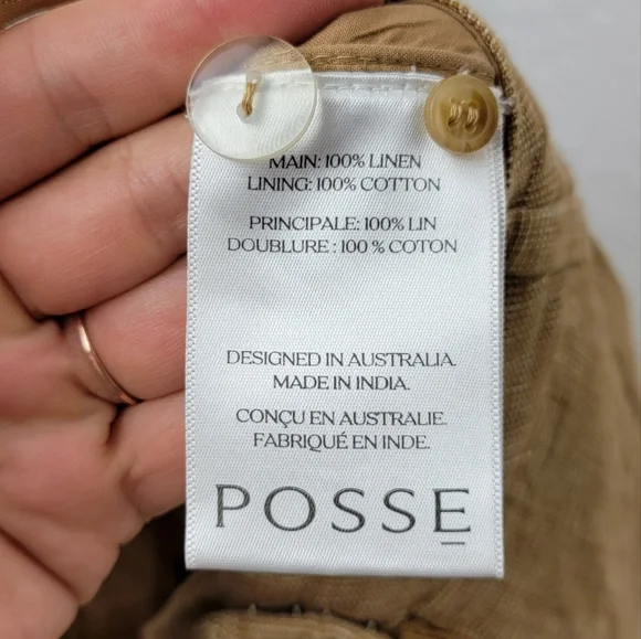 Posse Nancy Trouser in Walnut Linen Pleated Straight Wide Leg Tan Small - Picture 10 of 13